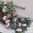 MISSPIN 2pcs Artificial Flowers Garland Spring Eucalyptus Garland Vintage Fake Flower Peony Rose Vine Greenery Decorative Wall Hanging Plant for Wedding Arch Door Arrangement Party Decor