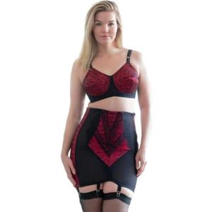 Rago 1294 | Open Bottom Girdle Extra Firm Shaping | Zipper + Hook Closure | Classic Vintage Control | USA MADE (Red/Black), Size 30/L