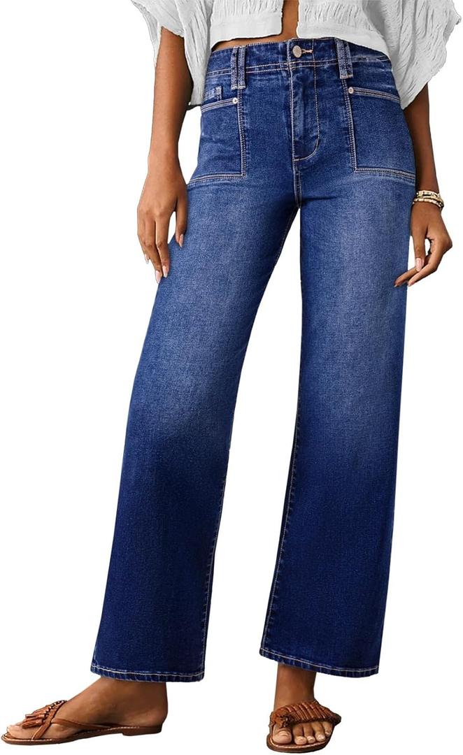 Astylish Womens Jeans High Waisted Straight Leg Loose Stretchy Tummy Control Trendy Jean for Women 2025 Navy Blue Size 10