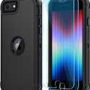 SunStory Compatible with iPhone SE Case 2022/2020 with HD Screen Protector, 3-Layer Heavy Duty Full-Body Cover,3 in 1 Hybrid Protective Case for iPhone SE Case 2022/2020 4.7", Black