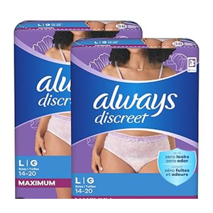 Always Discreet Adult Incontinence Underwear for Women and Postpartum Underwear, L, Up to 100% Bladder Leak Protection, 2pcs,   76 Count (Packaging May Vary)