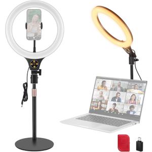 NEEWER Entry Level Version 10.5" Desk Ring Light with Stand/Phone Holder Compatible with iPhone/Remote, 10W CRI85+ LED Lighting for Streaming Recording Makeup Selfie Laptop Video Conference, N22 (Black)