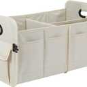 CarTrunkOrganizerCarStorageOrganizerCollapsibleMultiCompartmentCarOrganizerAdjustableStrapsforSUV(Beige)