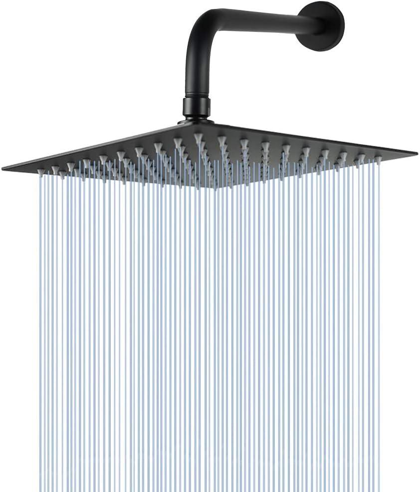 NearMoon Square Rain Shower Head With Extension Arm, Large Stainless Steel Rainfall Shower-Waterfall Full Body Coverage (8 Inch, Matte Black)