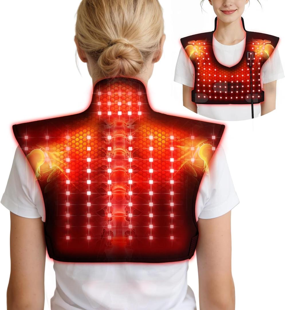 Red Light Therapy for Neck and Shoulders, 165 LEDs Infrared Light Therapy Wrap for Home/Office, 5 Levels & 9 Timer Infrared Heating Pad for Neck, Shoulder, Chest, Upper Back