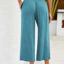 GRAPENT Capri Pants for Women High Waisted Wide Leg Linen Palazzo Trousers Pull On Elastic Smock Waist Loose Flowy Pants (Blue, L)