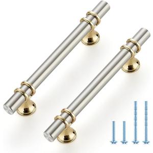 Ravinte Hardware 10 Pack 6 Inch Brushed Nickel&Gold Cabinet Pulls Handles Kitchen Cabinet Handles Drawer Pulls Kitchen Cabinet Hardware Dresser Cupboard Handles Dresser Drawer Pulls 3.75 Inch CC