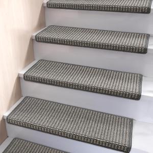Brakki Bullnose Carpet Stair Treads, Stair Treads for Wooden Steps, 14pcs | Non Slip and Washable, Stair Rug for Indoor Runner and Pets, Soft Edging Staircase Protectors, L29.5" x W9.5", Grey Cream