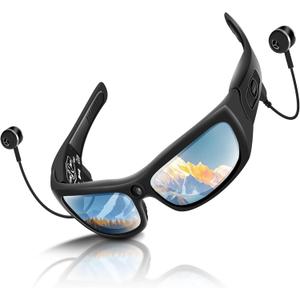 Camera Glasses with Bluetooth,Smart Sunglasses Camera 1080P,Sport Action Video Cameras,Video Glasses for Men with Earphone,Wearable Cam with Polarized Lens for Outdoor Sports,Cycling,Hiking(No Audio)