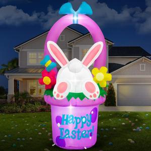 MICOCAH 6 FT Easter Inflatables Outdoor Decorations, Inflatable Easter Bunny Hidden in Flowers Basket Built-in LED Lights Cute Blow Up Yard Decoration for Spring Holiday Party Lawn Garden Decor