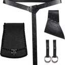 HiiFeuer 5 pcs Sword Frog Accessories Set Viking Costume Accessories, Norse Belt Bag Renaissance Skirt Hike for Ren Faire, Black C