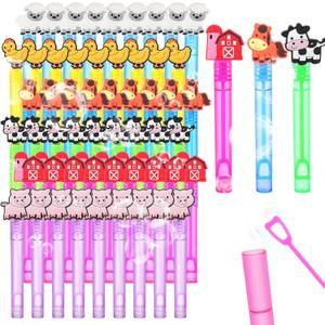 48 Pieces Farm Animal Party Favors Bubble Wands for Kids Barnyard Animal Cow Rodeo Birthday Party Supplies,Goodie Bag Stuffers Classroom Prizes (Farm Animals)