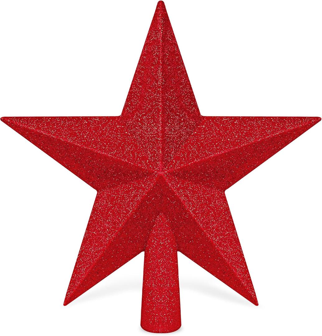 Star Tree Topper, 8" Red Christmas Tee Topper Decorations, Glitter 3D Xmas Bethlehem Star Waterproof Shatter-Proof, Christmas Tree Topper Ornament Decor for Christmas Holiday Party Indoor Outdoor Use
