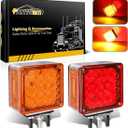 Partsam 2Pcs Square Dual Double Face Fender Stop Turn Signal Tail 52 LED Amber/Red, Truck Trailer Double Face Led Pedestal Lights Waterproof, Dual-face lights with Three Studs Waterproof