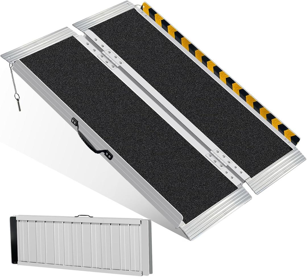 4FT Portable Wheelchair Ramp,Lightweight Foldable Aluminum Ramp for Home Steps, Non-Slip Surface, Supports Up to 800 lbs - Ideal for Wheelchairs, Scooters, and Walkers