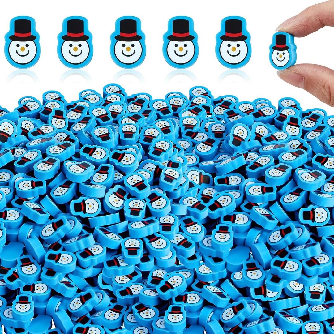 Syhood 200 Pcs Snowman Erasers Bulk Winter Mini Erasers Christmas for Kids Holiday Pencil Fun Stationery Party Favor Stocking Gift Filling Home School Classroom Reward Work Decoration