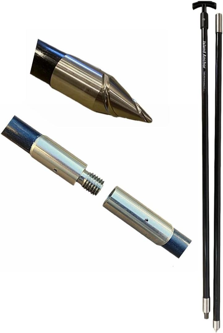 Island Anchor - 1" x 8' - 2 Piece - Shallow Water Anchor Pole : Built for Larger Boats : Securely Anchor on the Beach, Sandbar or in Shallow Water (Black)