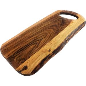 Acacia Charcuterie Board with Natural Live Edge & Round Handle - Wood Cheese Board - Decorative Wooden Serving & Cutting Board - Housewarming, Mothers Day, New Home & Wedding Gifts (XL - 24 x 10)