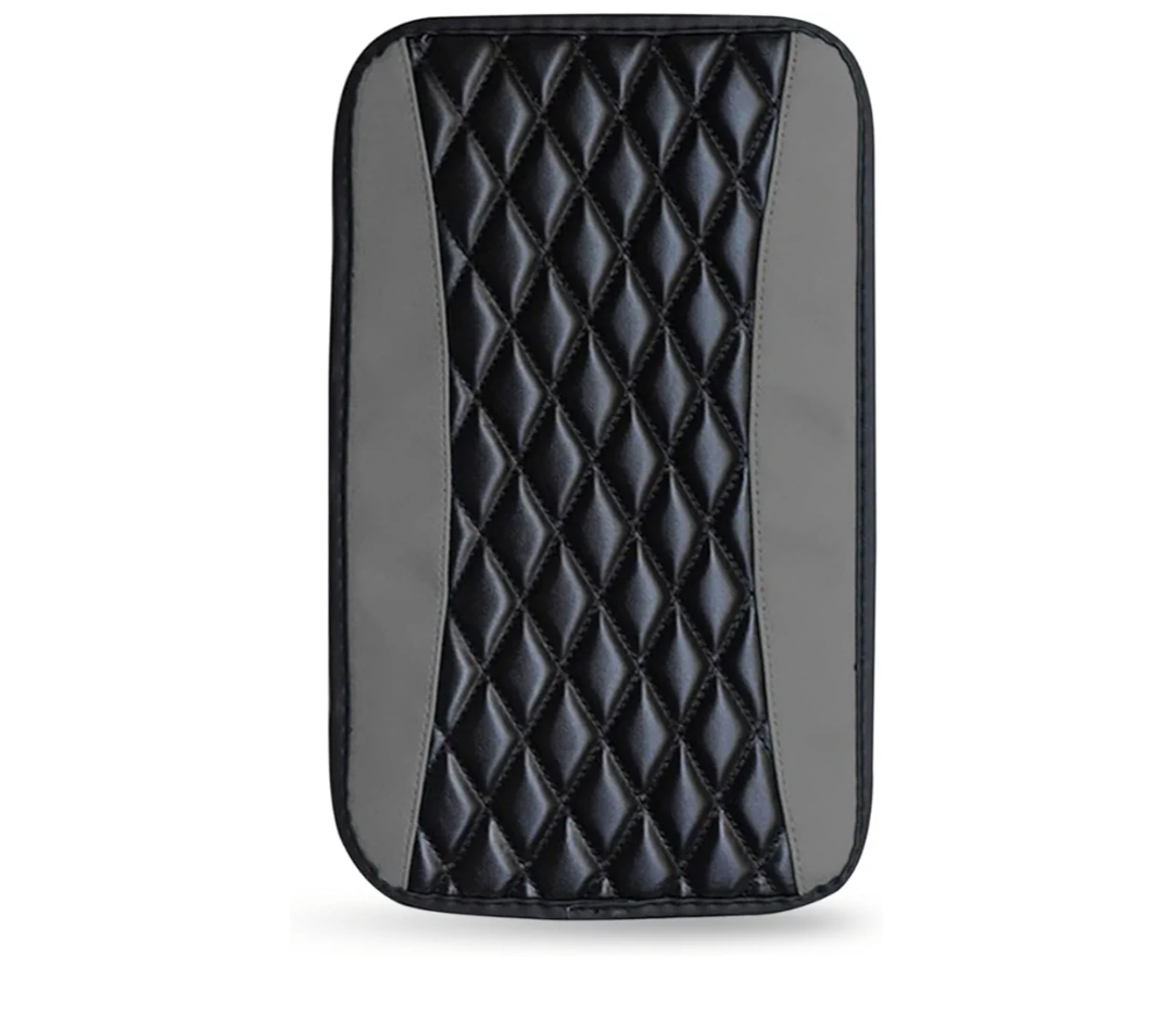 Car Center Console Cushion Pad, Universal Leather Waterproof Armrest Seat Box Cover, Comfortable Auto Armrest Cover Protector, Car Interior Decor Accessories for Most Vehicles (Black & Gray)