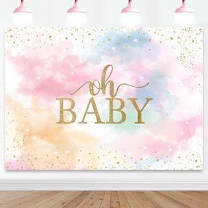 Mocsicka Pastel Baby Girl Shower Backdrop - 7x5ft Colorful Cloud Rainbow Watercolor Decorations
