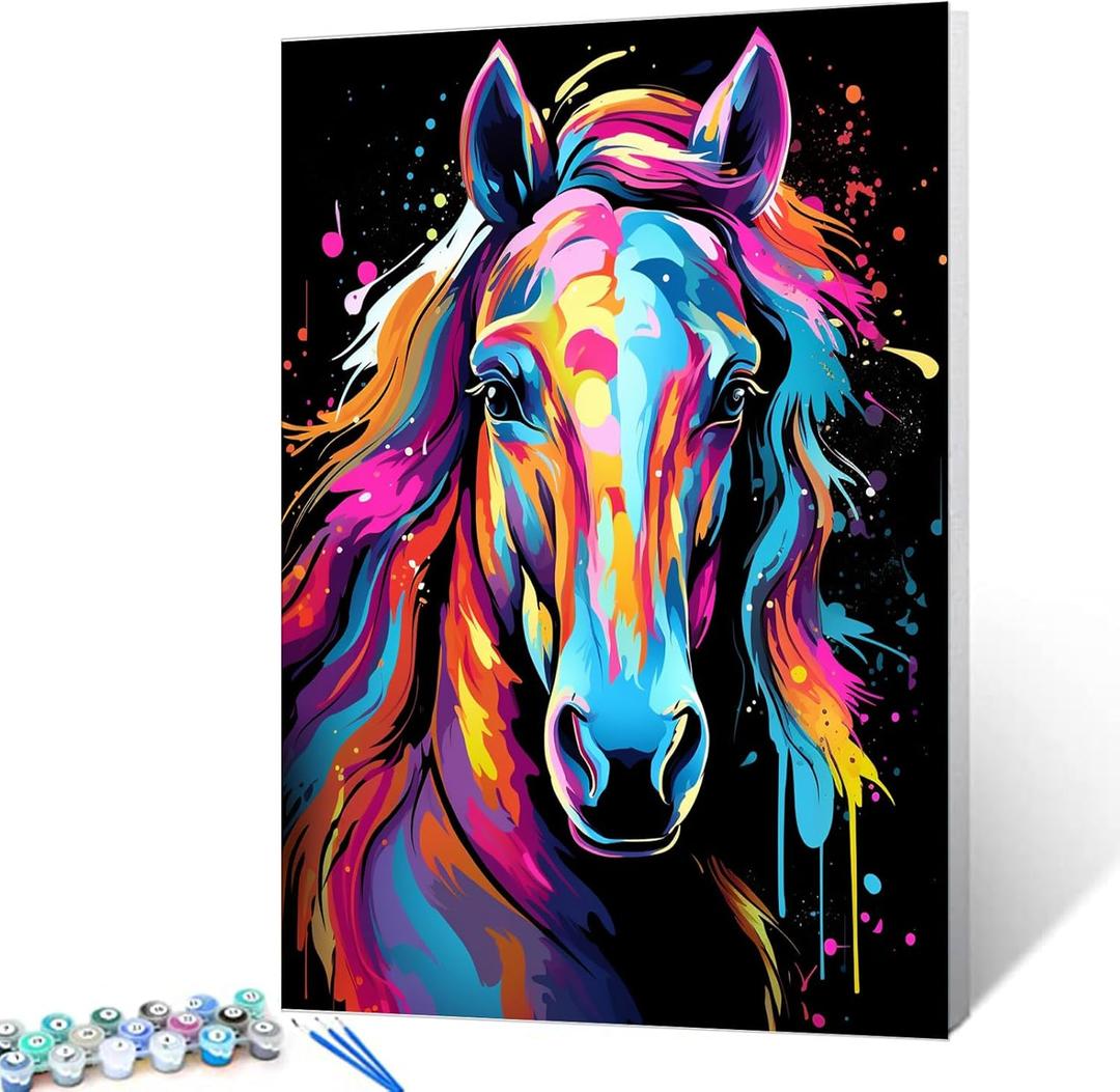 Tucocoo Horse Closeup Paint by Number for Adults, DIY Digital Oil Painting Kits on Canvas with Brushes and Acrylic Pigment, Graffiti Colorful Animal Picture for Home Decor Gifts 16x20inch (Frameless) (Artwork-8)