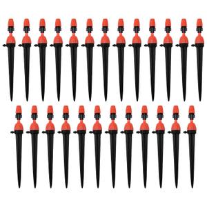 1/4" Drip Irrigation Emitters, 360 Degree Drip Sprinkler Heads, 25 Pack, Plastic, Medium Size, Micro-sprinkler Style, Barbed Fit, Locking Mechanism, Clogging Resistance