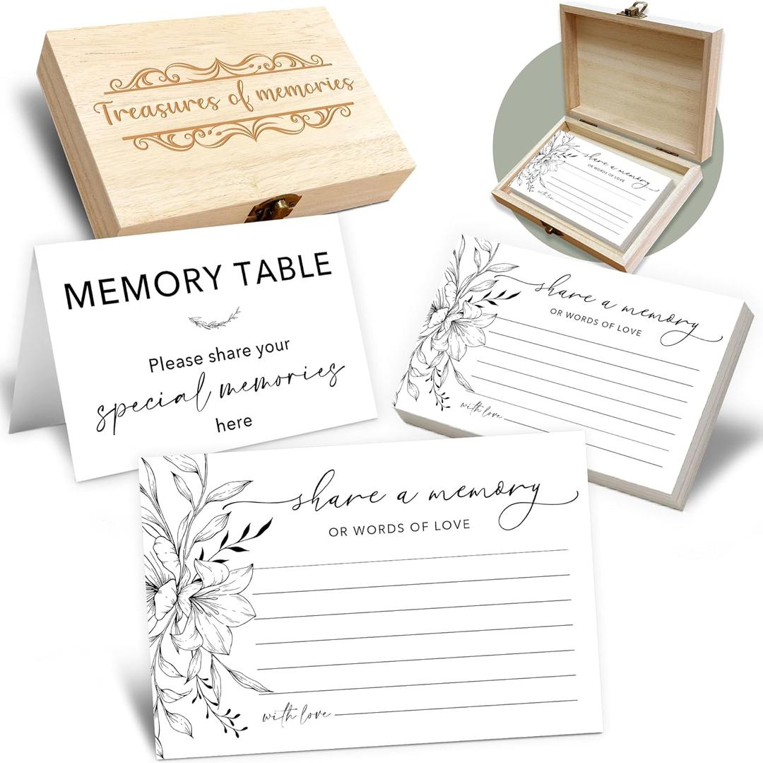 Share A Memory Card for Celebration Of Life - 50 Pcs Memorial Cards, Memory Box for Graduation Wedding, Funeral Keepsake for Celebration Of Life Decorations -A10 (Set with Wooden Box)