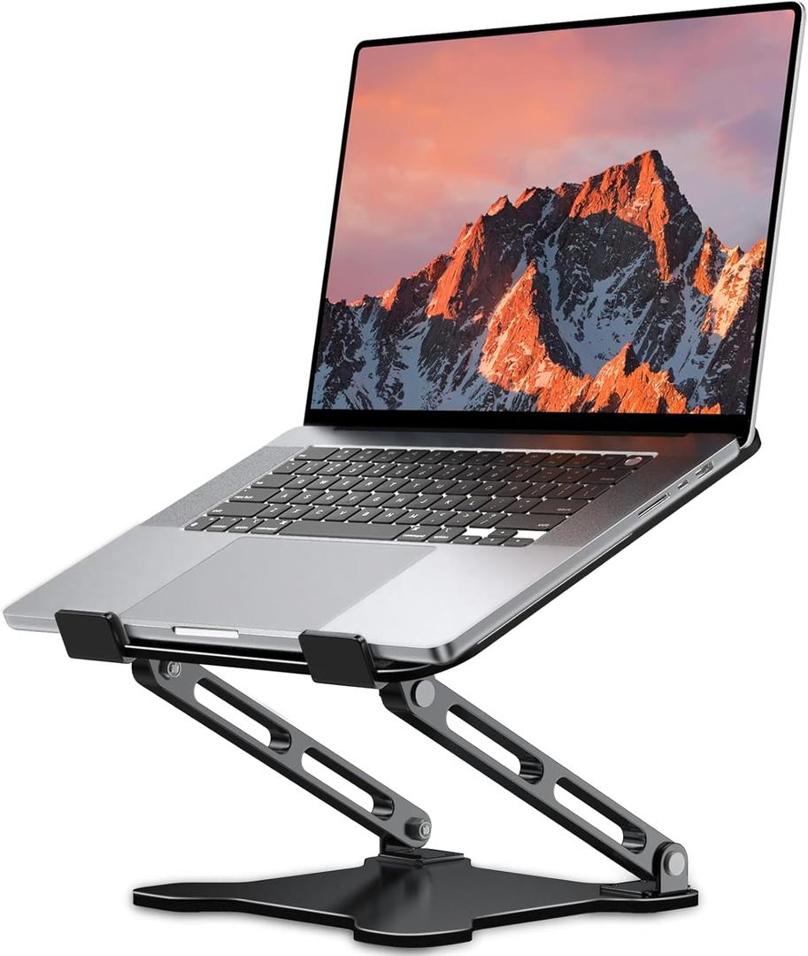 LOXP Adjustable Laptop Stand for Desk, Metal Foldable Laptop Riser, Portable Ventilated Cooling Laptop Holder, Ergonomic Computer Notebook Stand Compatible with 10-15.6" Laptops (Classic Black)