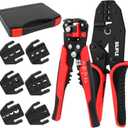 Wire Crimping Tool with Ratchet, 6 in 1 Crimping Tool Kit and Wire Stripper, Ratchet Wire Crimper with 6 PCS Interchangeable Dies for Open Barrel Terminals,Insulated and Non-Insulated Ferrules