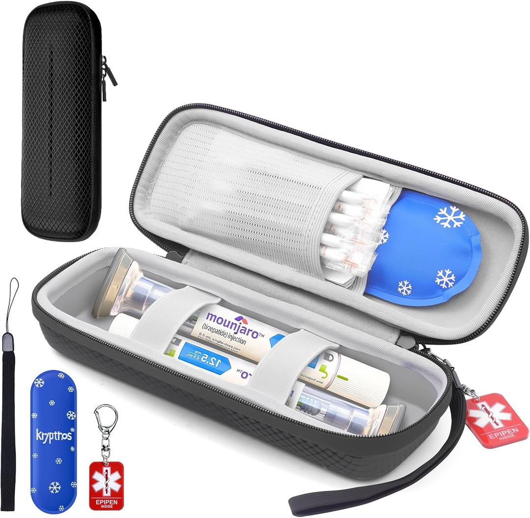 Krypthos Portable EpiPen Carry Case, Emergency Medical Bag for Zepbound or Mounjaro Injector Pens or Asthma Inhaler, Diabetes Travel Case and More for Travel Sports and Home Storage (Black)