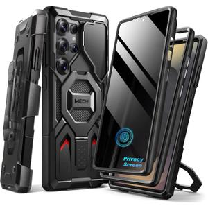 TONGATE Magnetic Stand for Samsung Galaxy S25 Ultra Case with Privacy Screen Protector, [Compatible with Magsafe] [Military Drop Protection] S25 Ultra Case with Camera Cover & Belt Clip, Black Privacy