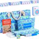 2026 American Mahjong Set Complete with Green Carrying Bag, 166 Blue Engraved Melamine Mahjong Tiles1.2", 4 All-in-One Transparent Mahjong Racks with Pushers, Majiang Tile Set, 1.2" x 0.9" x 0.5"