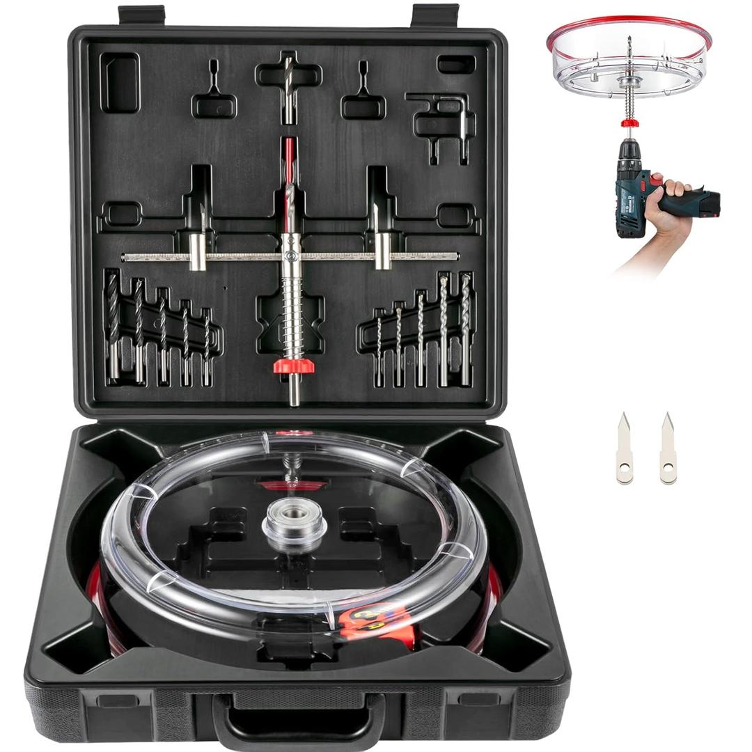 VEVOR Adjustable Hole Saw Cutter Kit, 1-5/8" to 8" (40-200 mm), Two Replaceable Pilot Drill Bits, Twin Blade Recessed Hole Saw with PC Dust Shield, for Recessed Lights, Ceiling Speakers, Vent Holes