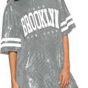 Gray, Sequined T-shirt With "BROOKLYN NEW YORK, L