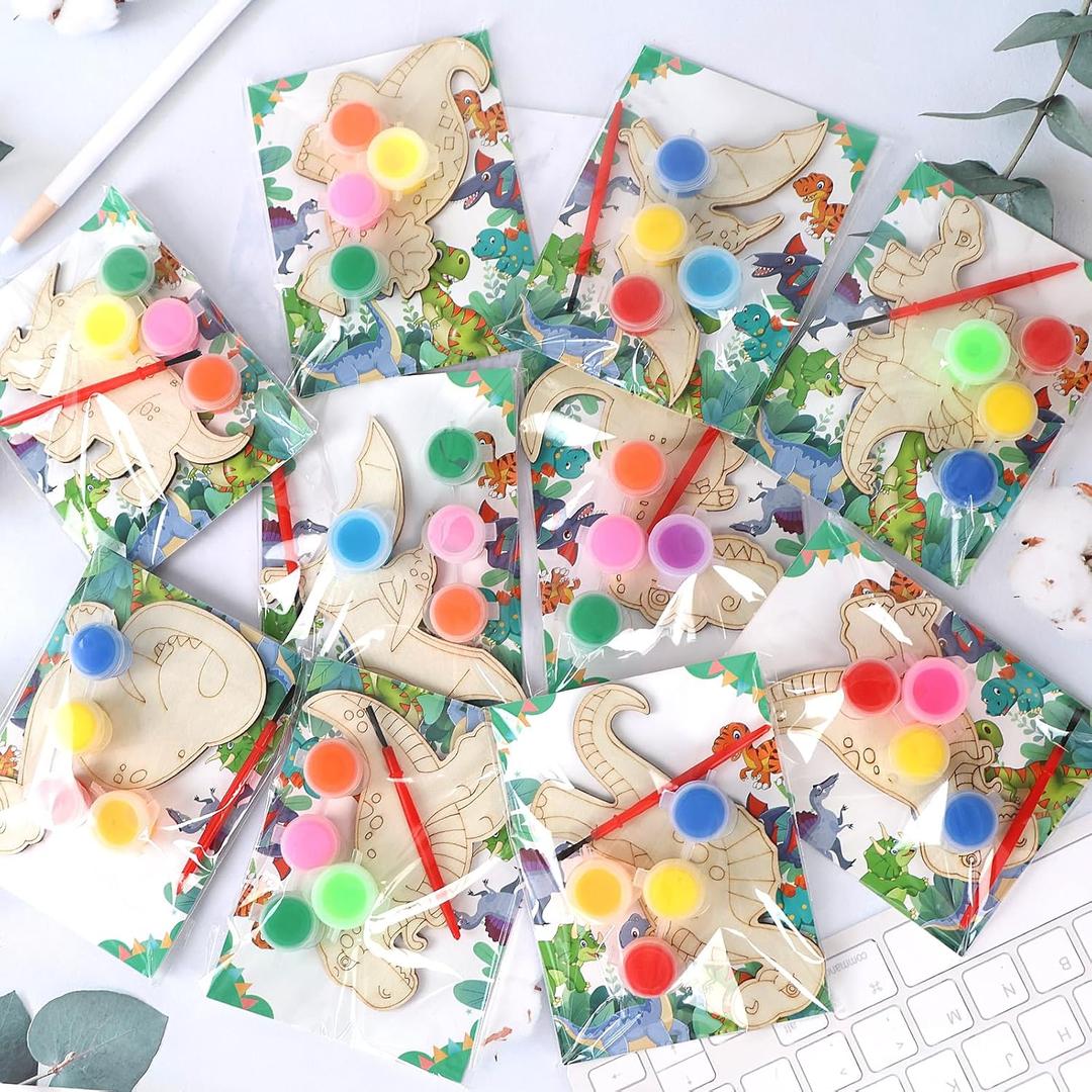 LARDUX Dinosaur Party Favors, 24PCS Dino Party Favors Painting Kit with Glow in The Dark Paint DIY Dinosaur Birthday Party Decorations Goodie Bag Stuffers for Kids