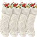 Doitory Christmas Stockings 18 Inches,Long Knitted Socks Christmas Decoration Hanging Stocking Fireplace Xmas Tree Stocking for Home Family4 White