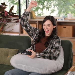 Ergonomic U-Shape Gaming & Lap Pillow - Crochet Pillow & Reading Support Pillow with Arm Relief, Comfort for Gamers, Crafters & Book Lovers (Light Gray)