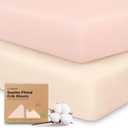 KeaBabies 2Pack Organic Crib Sheets for Boys, Girls  52x28 Fitted Crib Mattress Sheet Neutral, Breathable Jersey Cotton Cover for Baby Bed, Toddler Mattress, Soft & Cute Prints (Cameo)