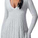 Women's Deep V Neck Sweater Long Sleeve Cable Knit Casual Pullover Tops Fall Clothes, L