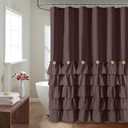 Seasonwood Brown Shower Curtains for Bathroom Dark Brown Ruffle Shower Curtain with Natural Buttons Farmhouse Style Microfiber Fabric Shower Curtains (Brown) (72"W x 72"L (Pack of 1))