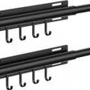2 Pack Valet Rod for Closet Retractable with 4 Hooks, 13.4"-23.2" Pull Out Clothes Rail, Heavy Duty Alloy Steel Side Mount Wardrobe Bar, Adjustable Organizer for Laundry, Bathroom, Entrance (Black)