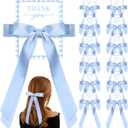 12 Pack Coquette Bow Party Favors with Thank You Card Coquette Party Favors Satin Hair Bows Gift for Bachelorette Wedding Bridal Shower Guests(Blue)