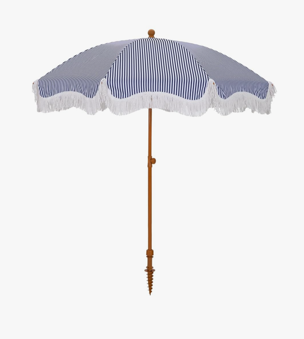 HERA'S PALACE 7ft Heavy Duty Beach Umbrella with Sand Anchor, Fringe Umbrella for Sand, UV 50+, Patio Umbrella with Tilt Pole for Garden Pool Backyard