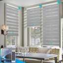 DENFOON Motorized Zebra Blinds with Solar Powered ，Gray, 35" W x 72" H