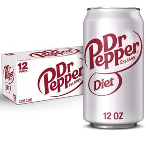 Diet Dr Pepper Soda, 12 fl oz cans, pack of 12 (EXP 05/01/26)