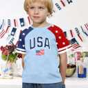 Girls 4th of July USA Shirt American Flag Patriotic T-Shirt Independence Day Outfit for Kids 5-14Years (Blue)