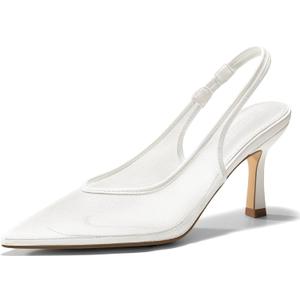 Coutgo Womens Mesh Slingback Kitten Heels Pointed Toe Low Heel Pumps Sexy Dress Shoes (8.5, White)