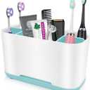 Toothbrush Holder with Anti-Slip, Plastic Detachable for Easy Cleaning Multi-Functional Storage, Large Electric Toothbrush and Toothpaste Organizer Caddy for Bathroom Vanity, Sink, Countertop (Blue)