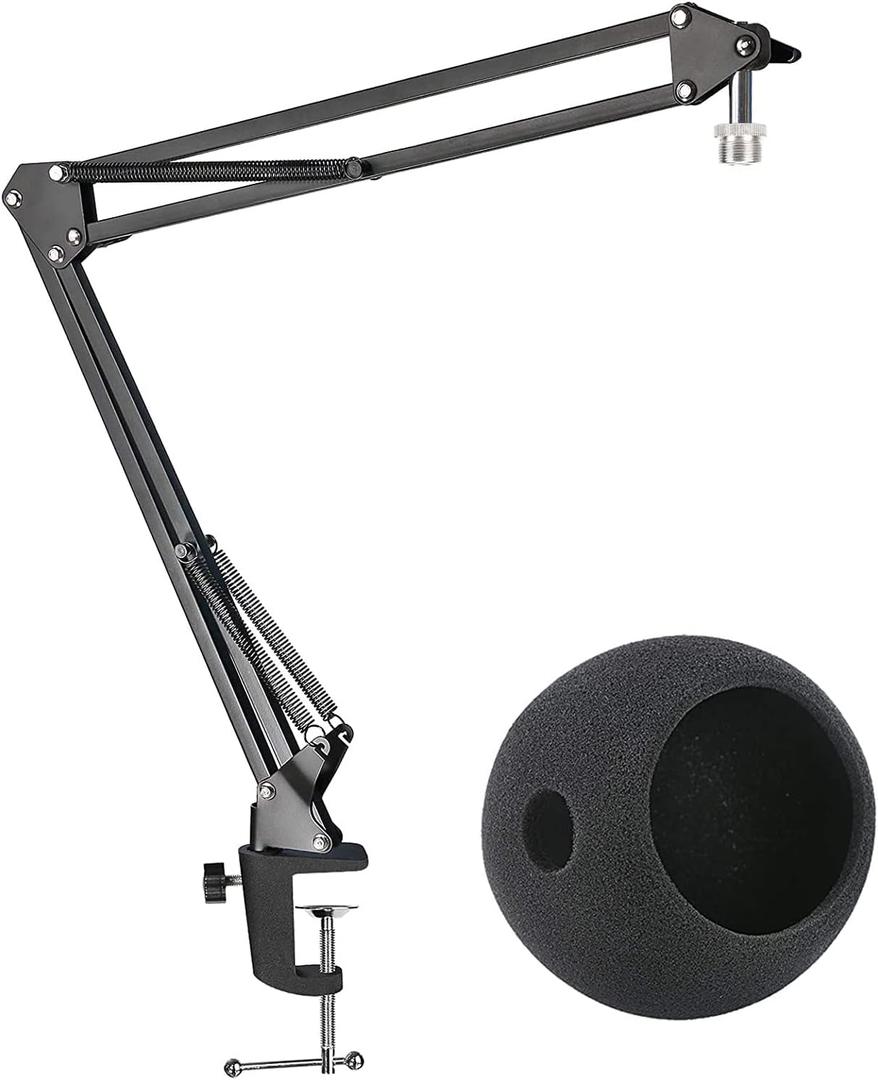 Mic Stand with Foam Windscreen For Blue Snowball, Suspension Boom Scissor Arm Stand with Pop Filter Cover for Microphones iCE USB Mic by SUNMON