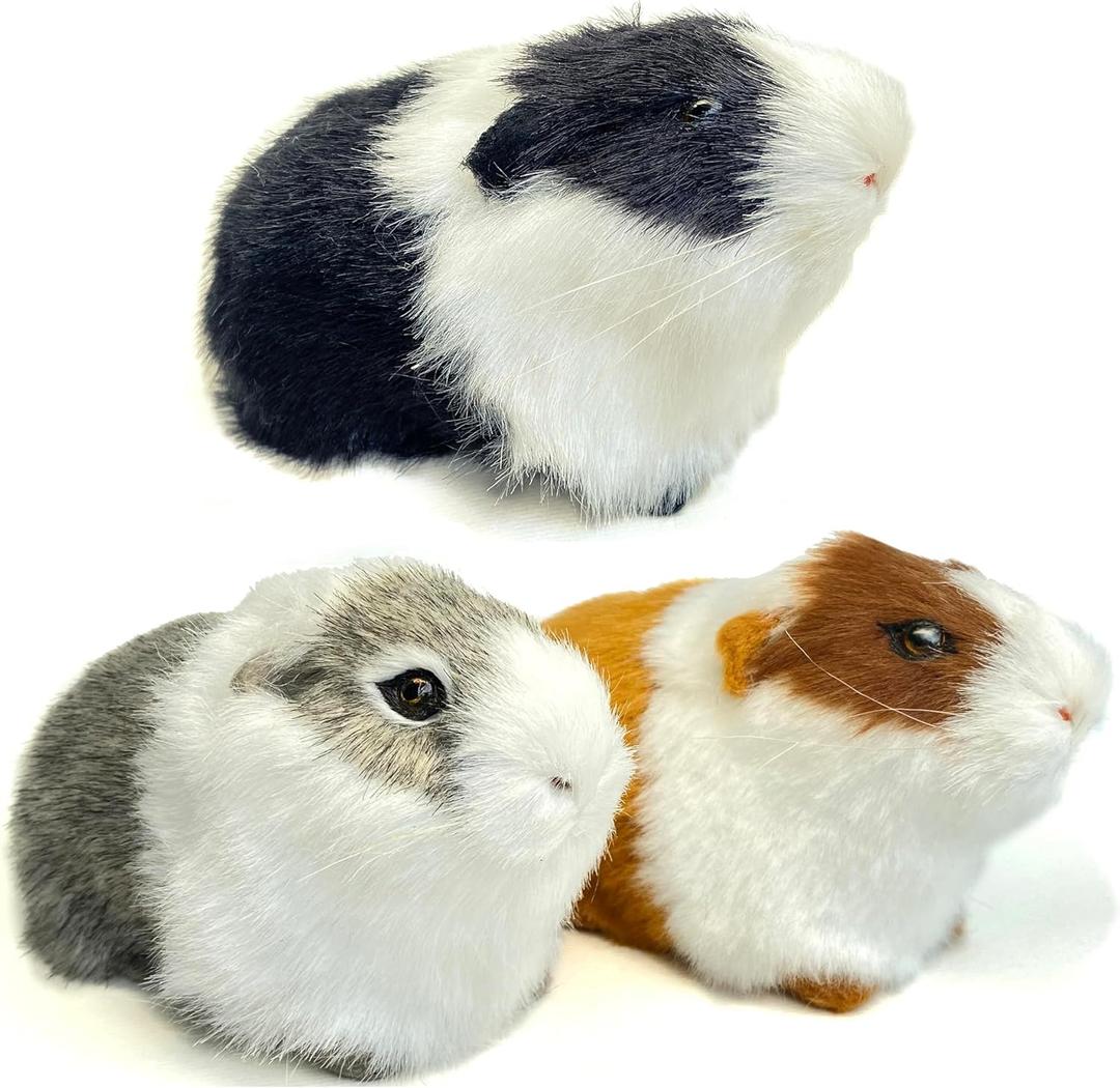 3 Pcs Assorted Color Realistic Hamster Figurines Plush Toys  Lifelike Guinea Pig Stuffed Animals, Home Decor, Kids Gift, Party Favors, Rodent Photo Props